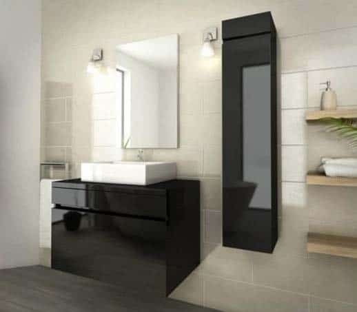 salle de bain pas cher meuble laqué noir vasque à poser blanche rectangulaire